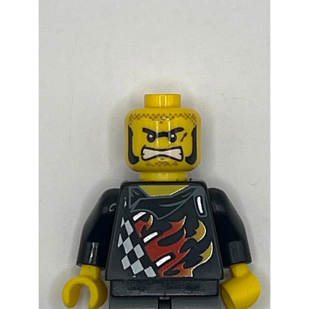 Lego World Racers Minifigure Black Torso Flame Skull Helmet Wr025